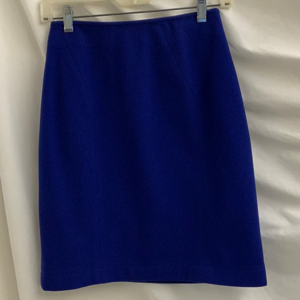 Cobalt Blue Wool Anne Taylor I Pencil Skirt with Tailored Insets and Hem